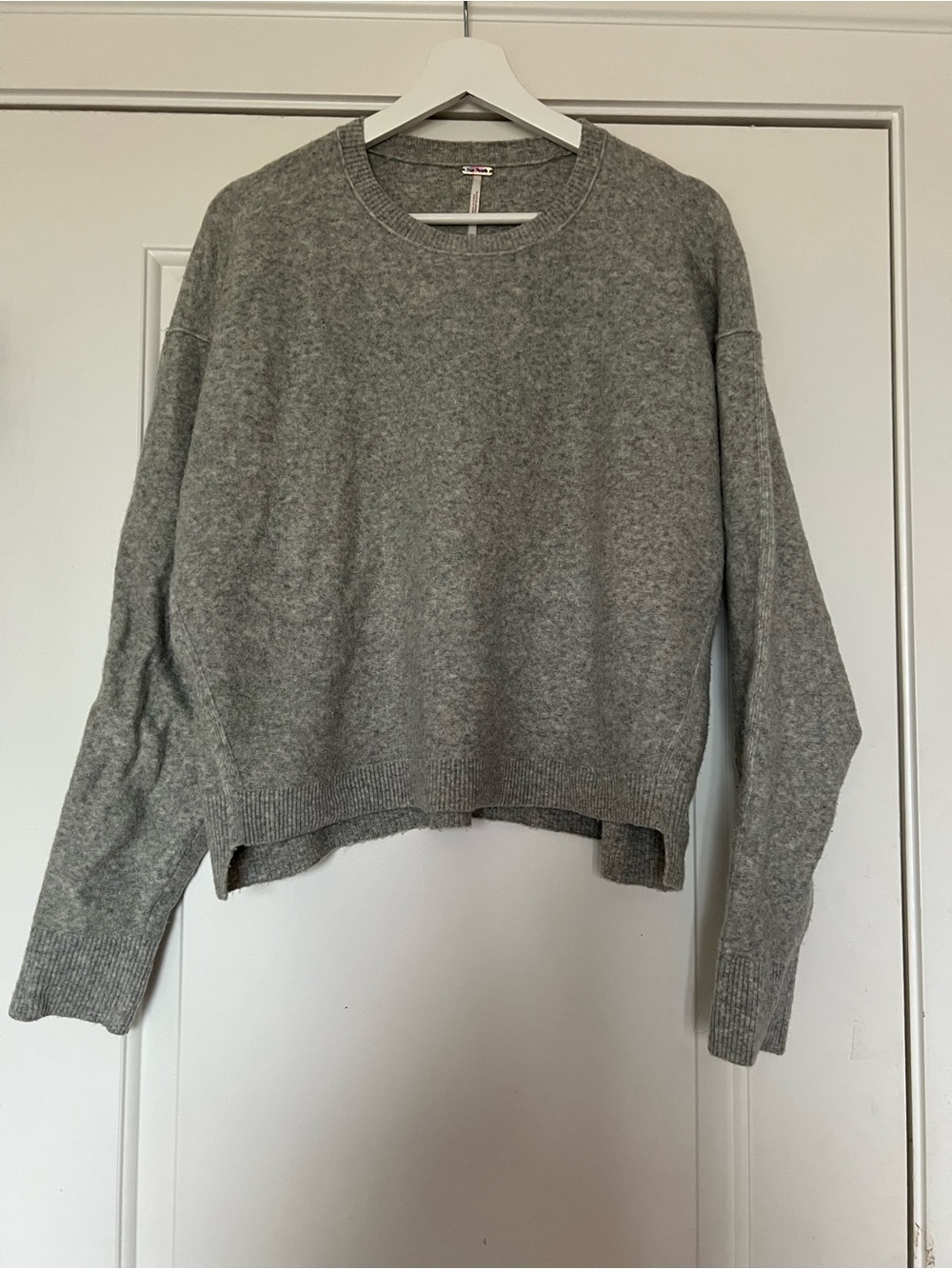 Free People Heather Gray Ribbed-Neck Sweater